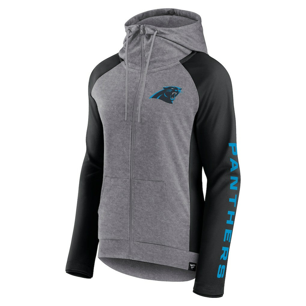 Carolina Panthers Women's Blind Side Lightweight Full-Zip Hoodie - Heather Gray/College Black - Fanatics