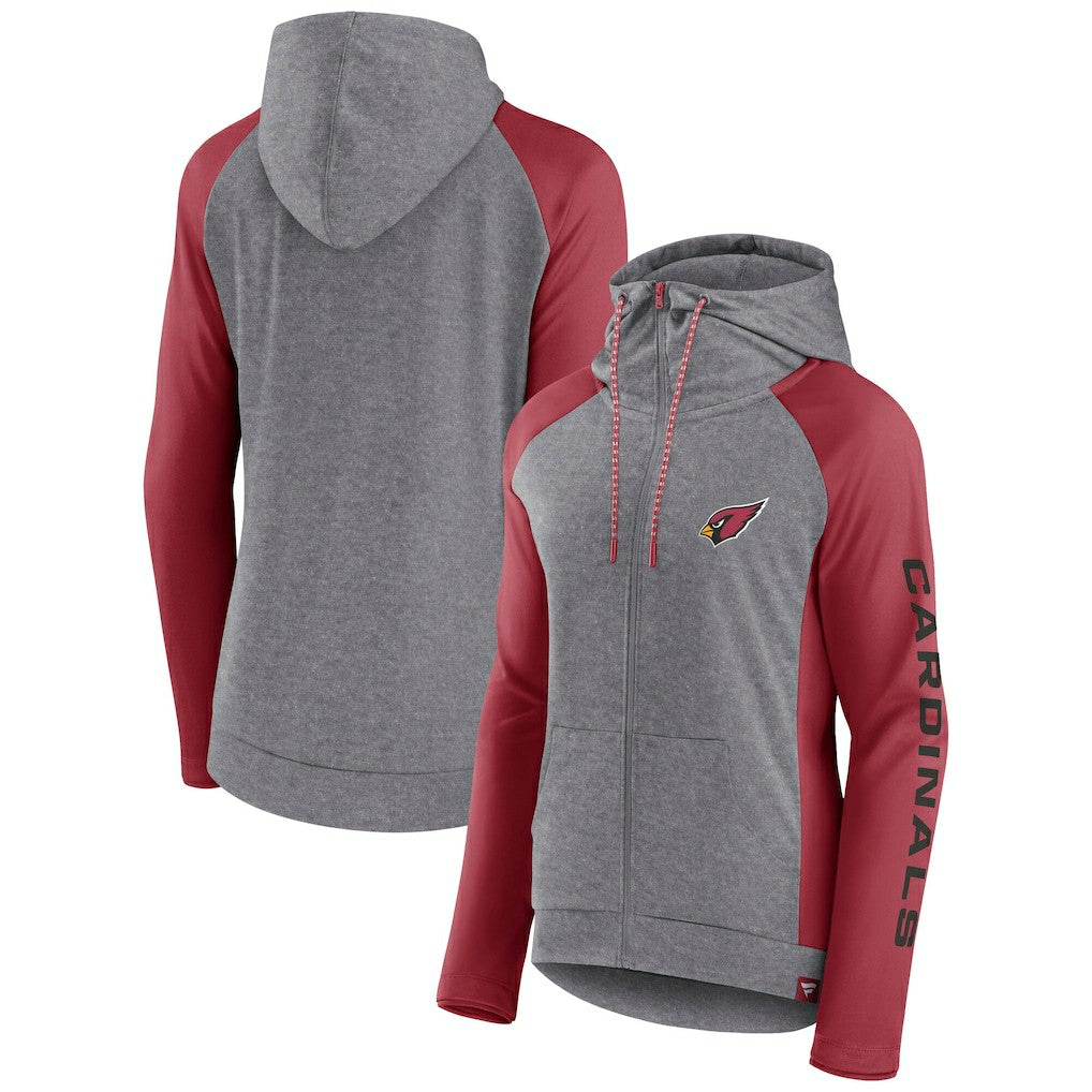 Arizona Cardinals Women's Blind Side Lightweight Full-Zip Hoodie - Heather Gray/College Cardinal - Fanatics