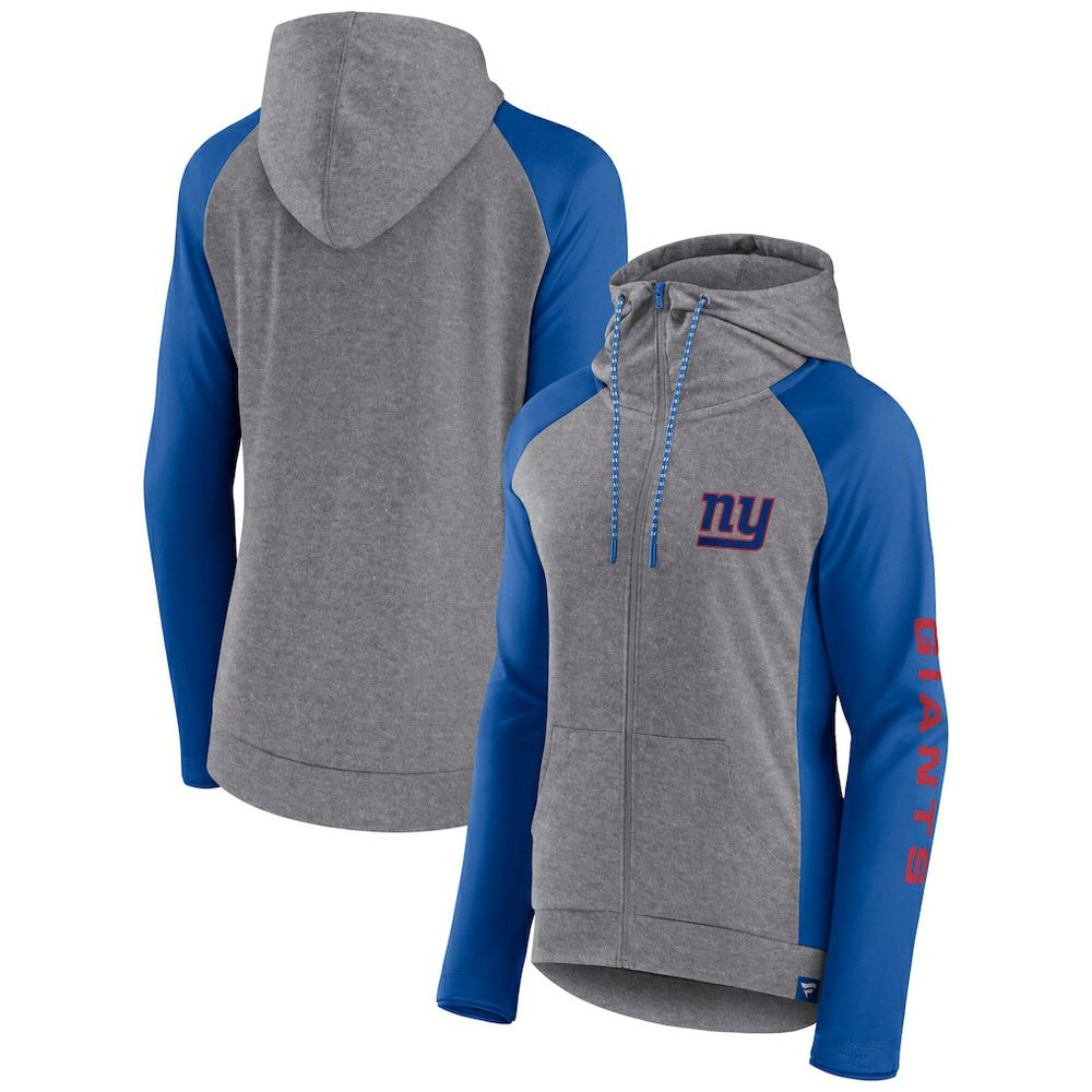 New York Giants Women's Blind Side Lightweight Full-Zip Hoodie - Heather Gray/College Royal - Fanatics
