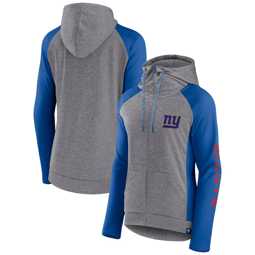 New York Giants Women's Blind Side Lightweight Full-Zip Hoodie - Heather Gray/College Royal - Fanatics