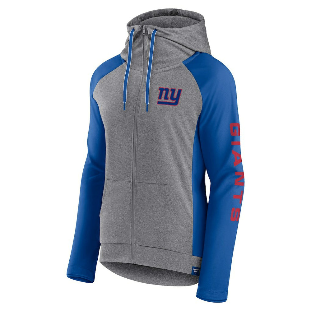 New York Giants Women's Blind Side Lightweight Full-Zip Hoodie - Heather Gray/College Royal - Fanatics