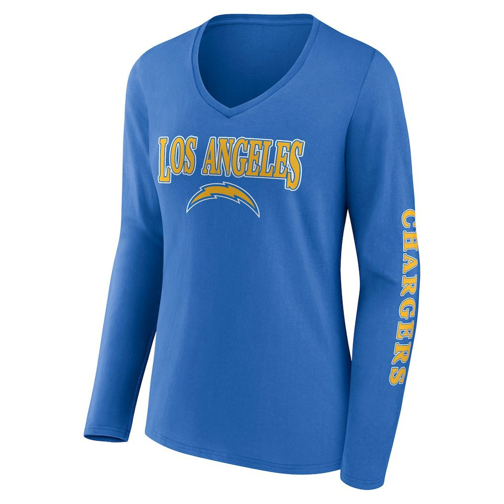 Los Angeles Chargers Women's Wordmark Long Sleeve V-Neck T-Shirt - Powder Blue - Fanatics