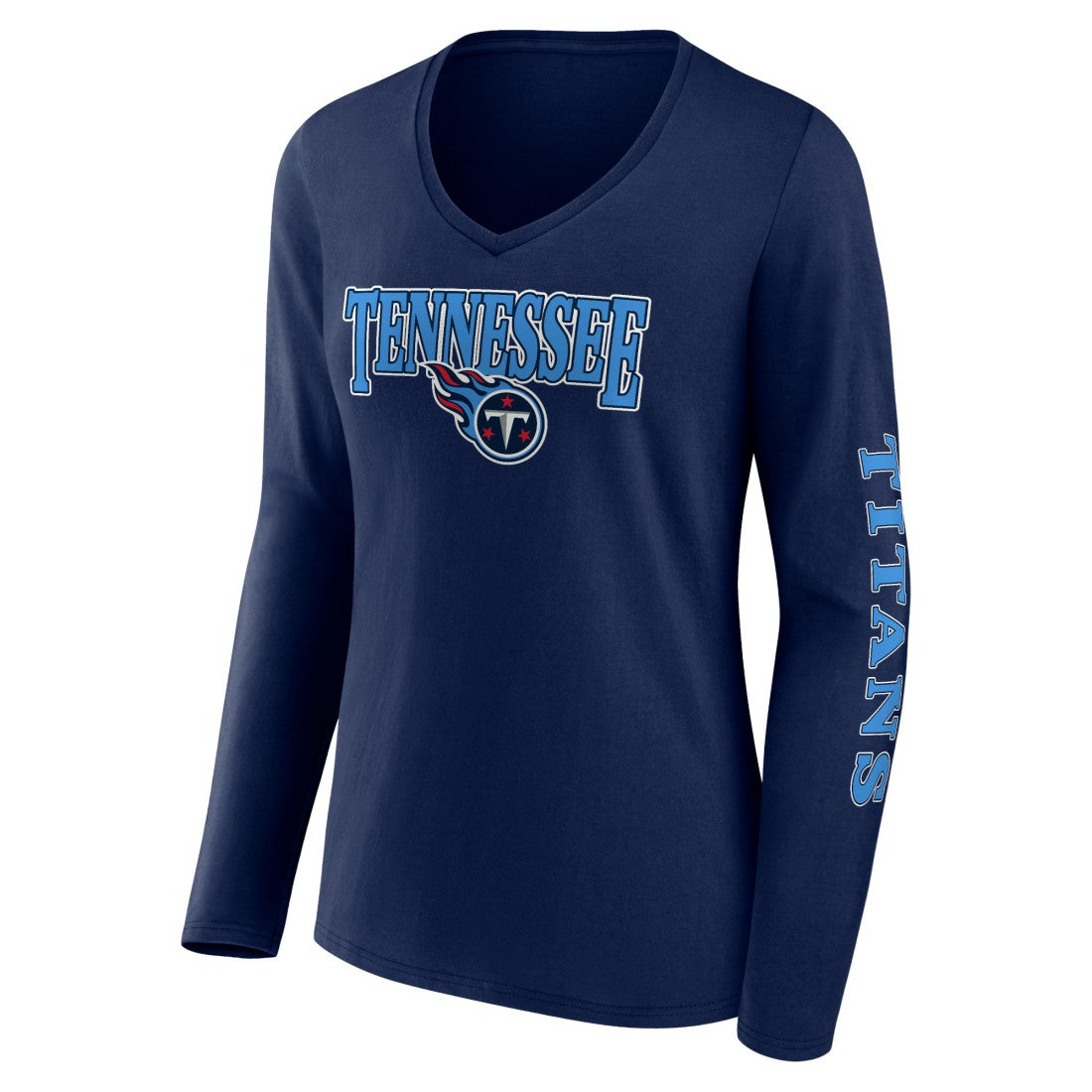 Tennessee Titans Women's Wordmark Long Sleeve V-Neck T-Shirt - Navy - Fanatics