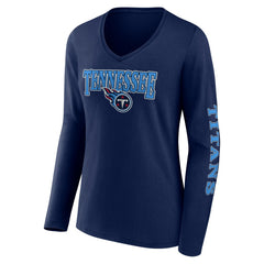 Tennessee Titans Women's Wordmark Long Sleeve V-Neck T-Shirt - Navy - Fanatics