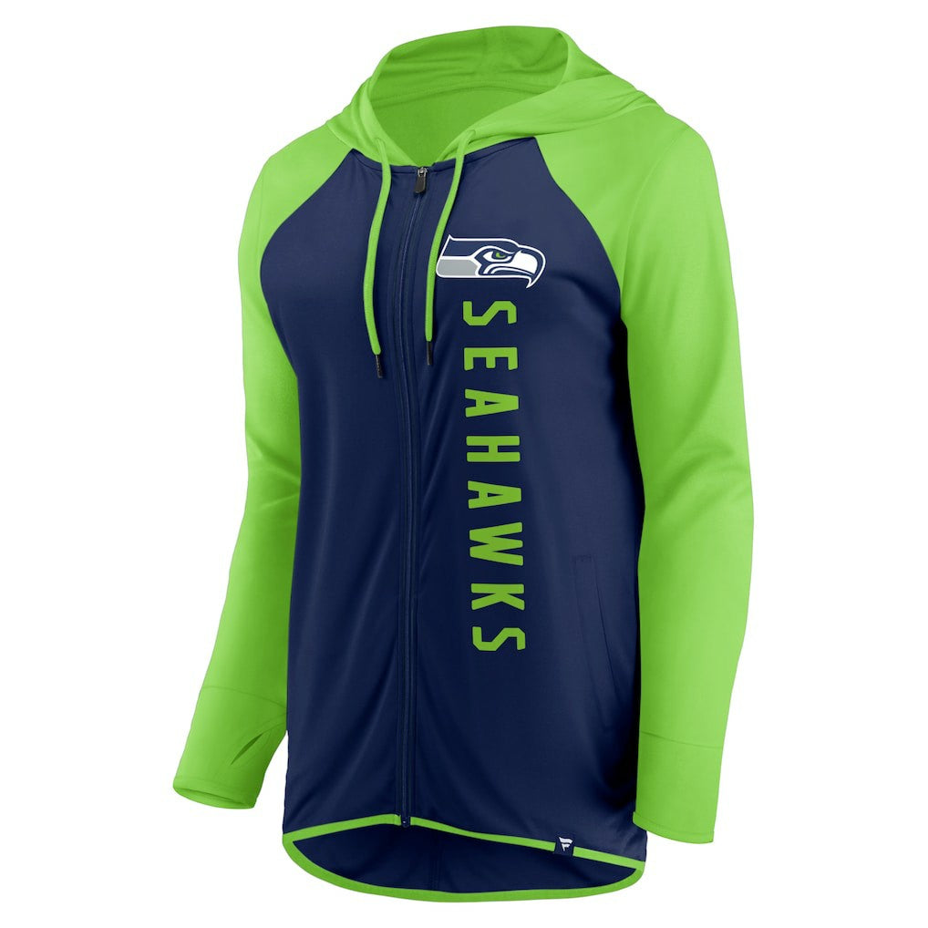 Seattle Seahawks Women's Forever Fan Full-Zip Hoodie - College Navy/Neon Green - Fanatics