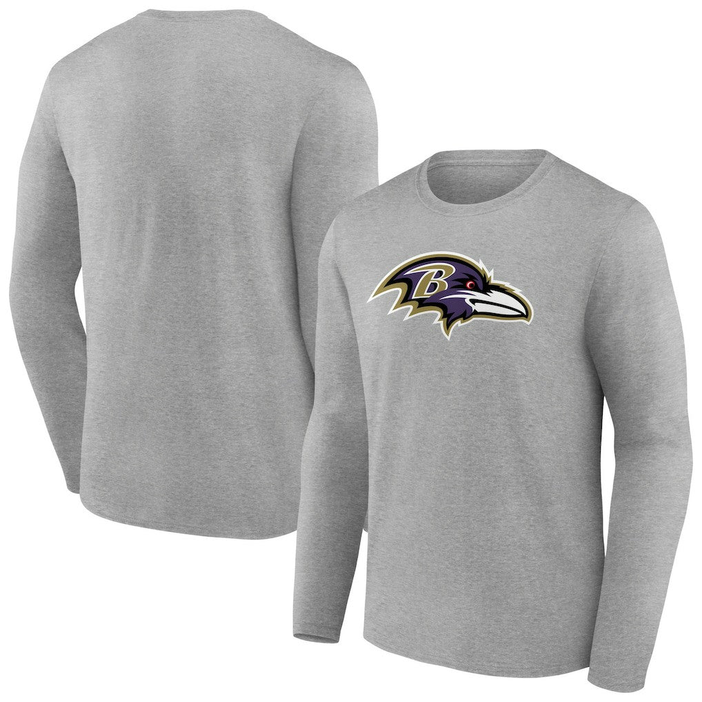 Baltimore Ravens Primary Team Logo Long Sleeve T-Shirt - Heather Gray - NFL