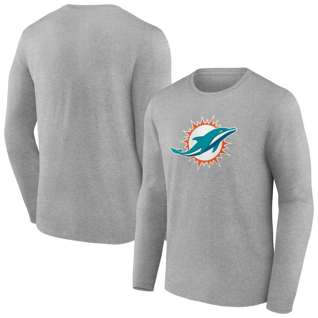Miami Dolphins Primary Team Logo Long Sleeve T-Shirt - Heather Gray - NFL