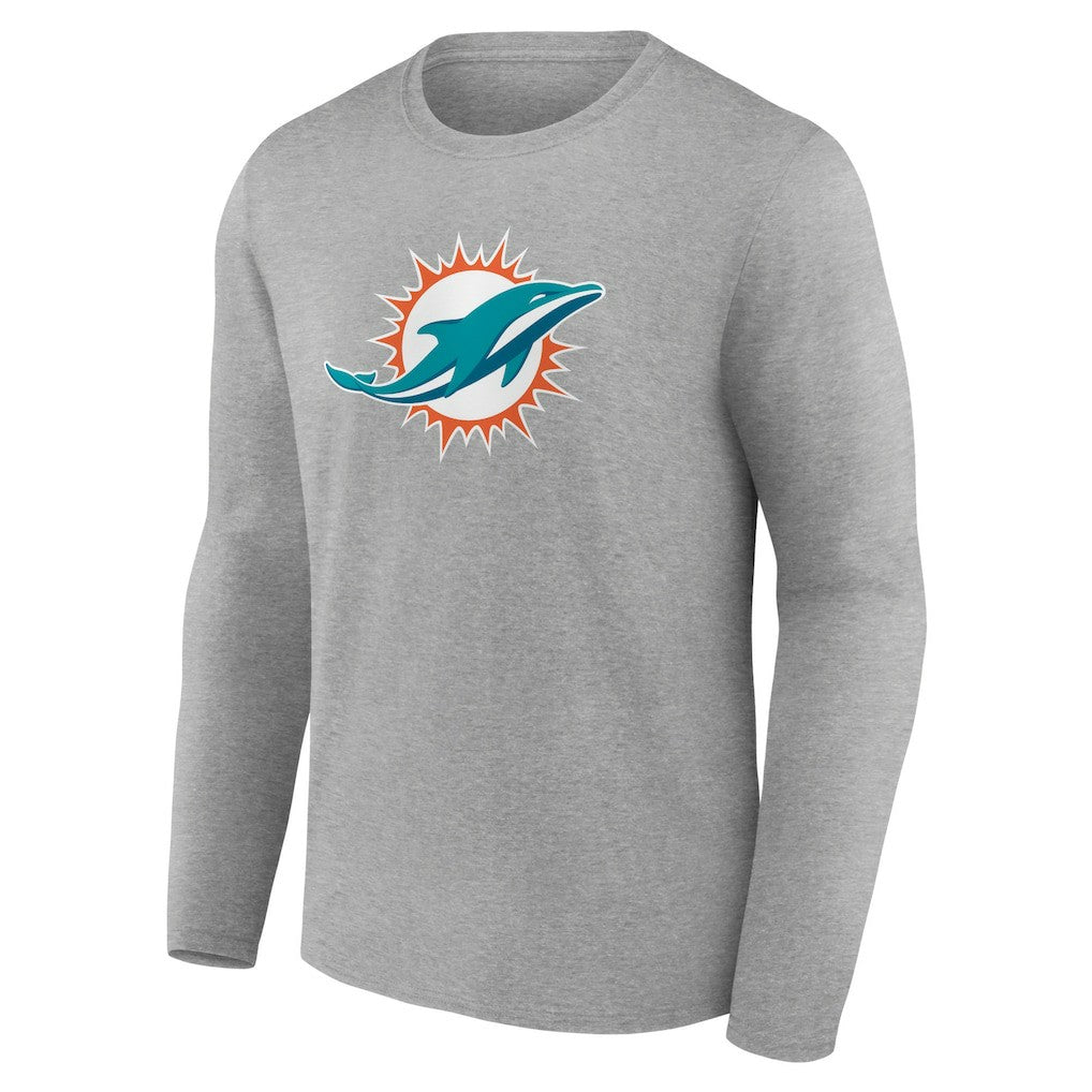Miami Dolphins Primary Team Logo Long Sleeve T-Shirt - Heather Gray - NFL