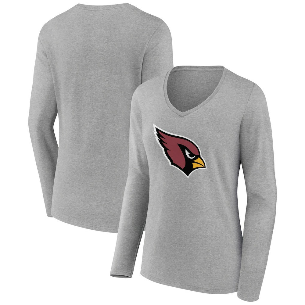 Arizona Cardinals Women's Primary Team Logo Long Sleeve V-Neck T-Shirt - Heather Gray - NFL