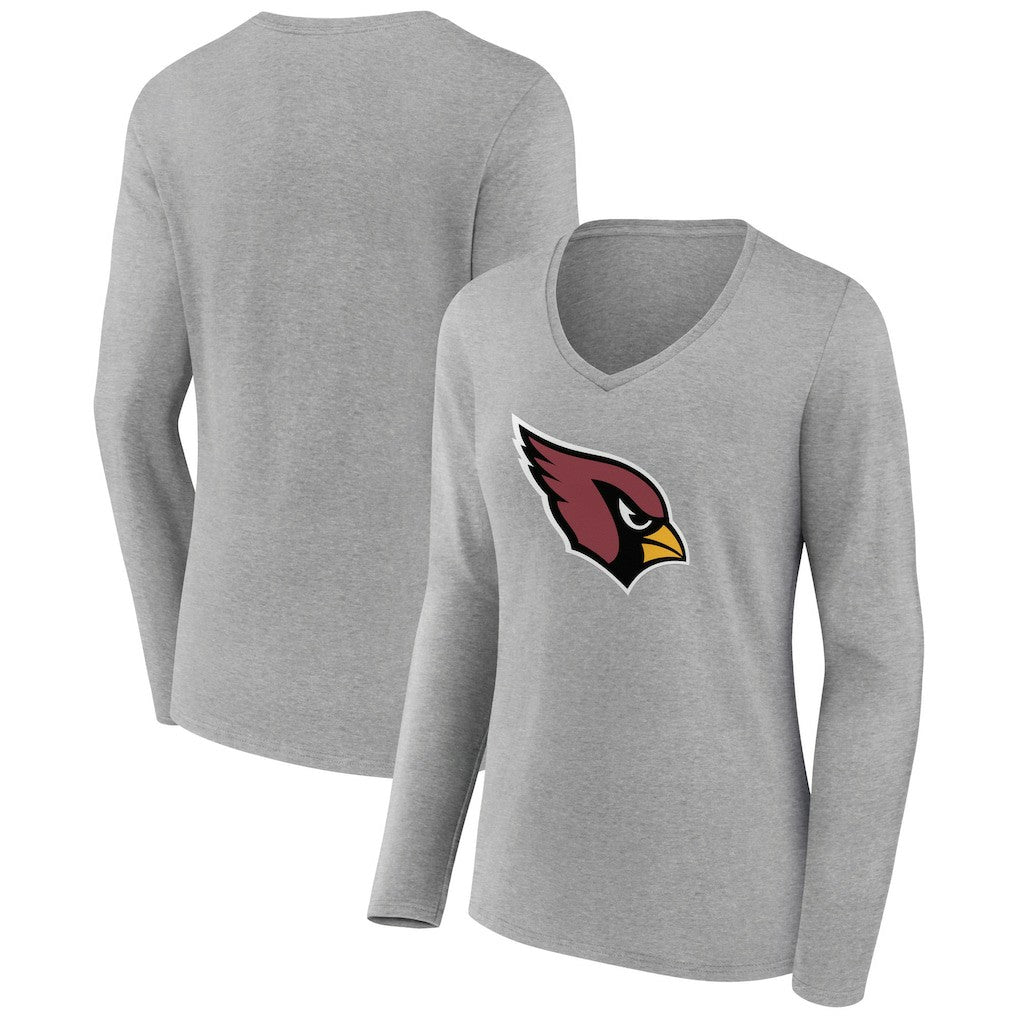 Arizona Cardinals Women's Primary Team Logo Long Sleeve V-Neck T-Shirt - Heather Gray - NFL