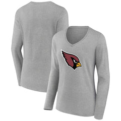 Arizona Cardinals Women's Primary Team Logo Long Sleeve V-Neck T-Shirt - Heather Gray - NFL