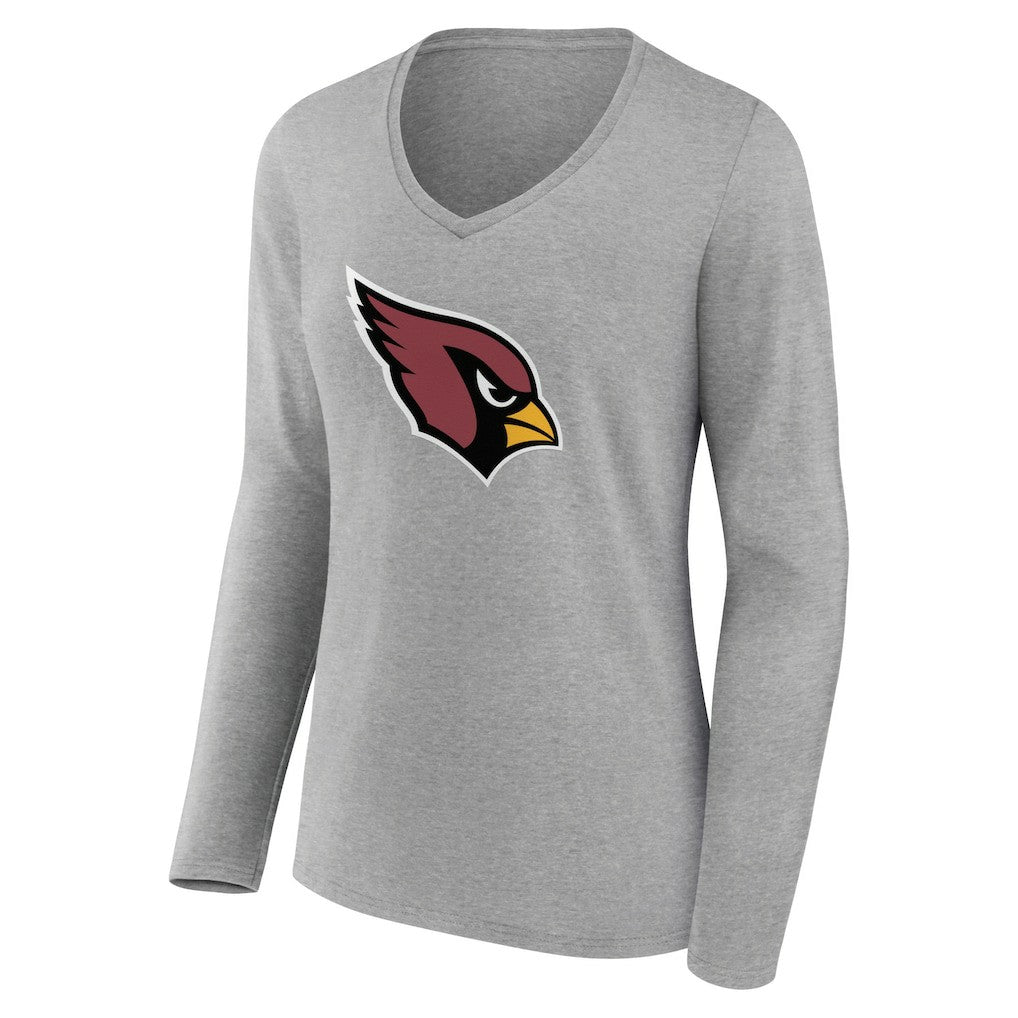 Arizona Cardinals Women's Primary Team Logo Long Sleeve V-Neck T-Shirt - Heather Gray - NFL