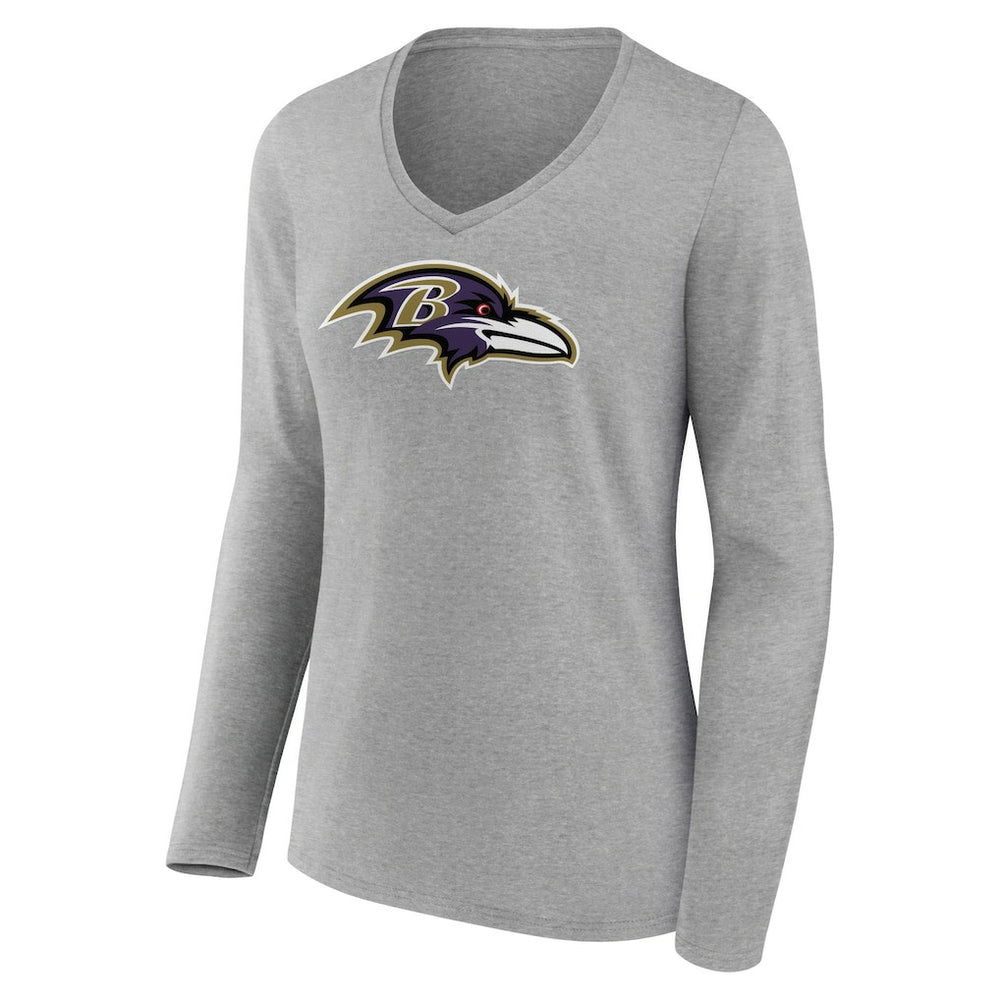 Baltimore Ravens Women's Primary Team Logo Long Sleeve V-Neck T-Shirt - Heather Gray - NFL