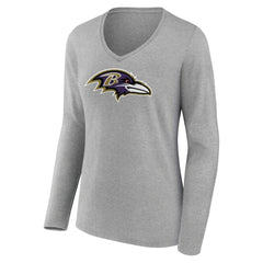 Baltimore Ravens Women's Primary Team Logo Long Sleeve V-Neck T-Shirt - Heather Gray - NFL