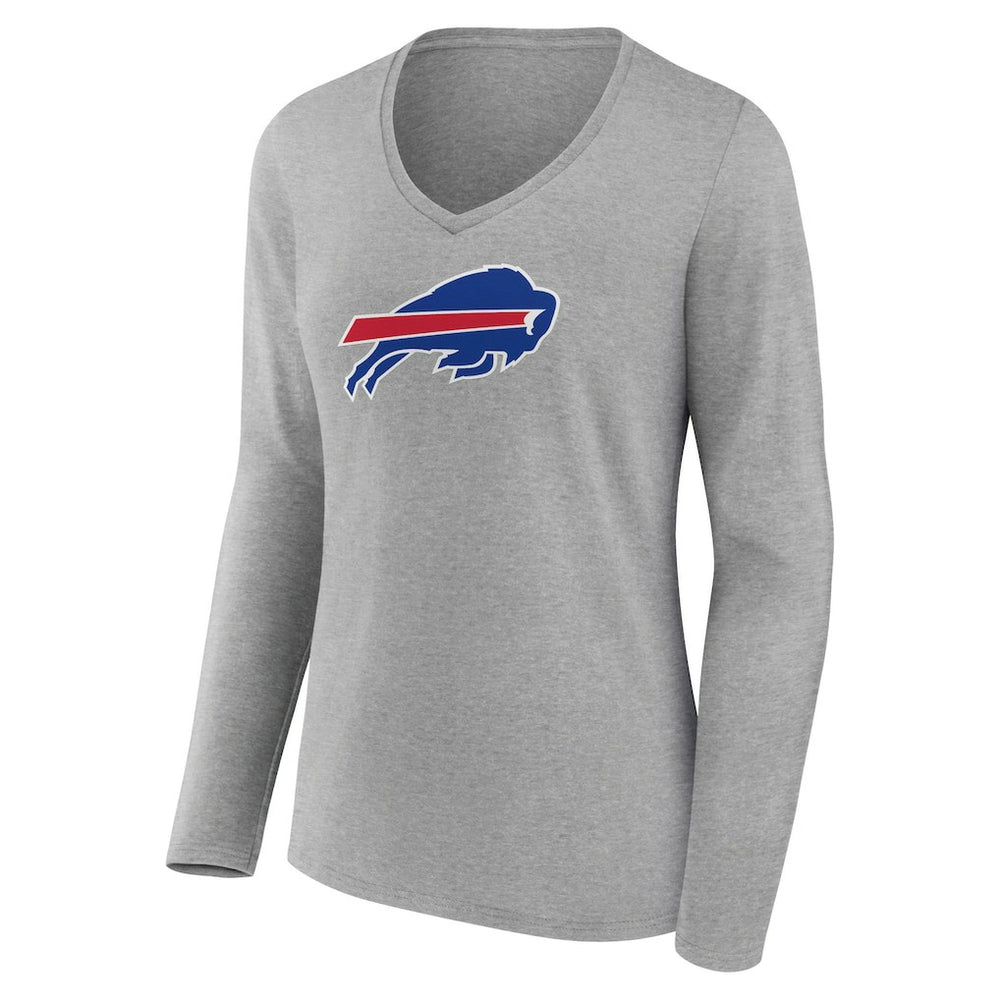 Buffalo Bills Women's Primary Team Logo Long Sleeve V-Neck T-Shirt - Heather Gray - NFL