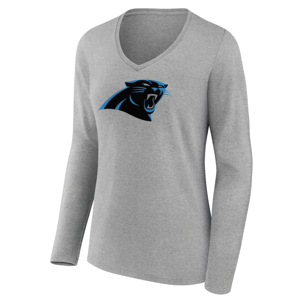 Carolina Panthers Women's Primary Team Logo Long Sleeve V-Neck T-Shirt - Heather Gray - NFL