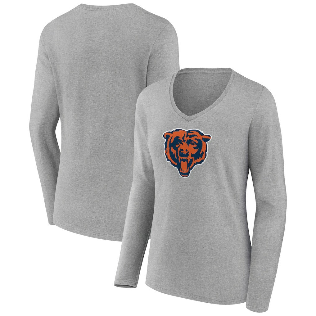 Chicago Bears Women's Primary Team Logo Long Sleeve V-Neck T-Shirt - Heather Gray - NFL