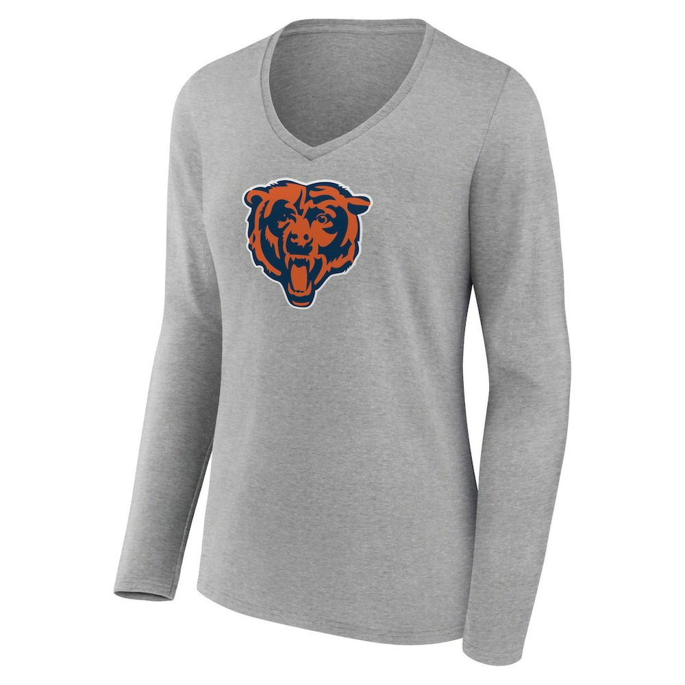 Chicago Bears Women's Primary Team Logo Long Sleeve V-Neck T-Shirt - Heather Gray - NFL