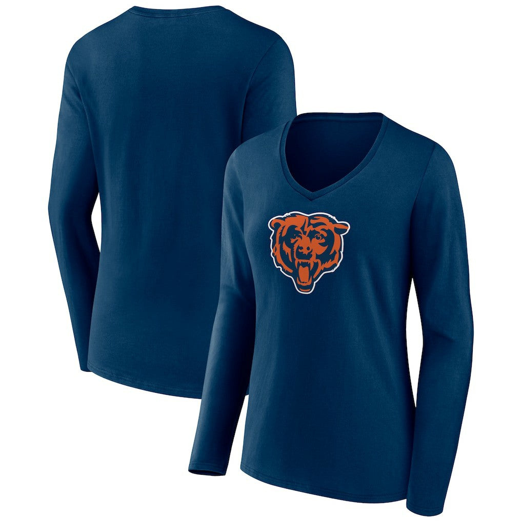 Chicago Bears Women's Primary Team Logo Long Sleeve V-Neck T-Shirt - Navy - NFL