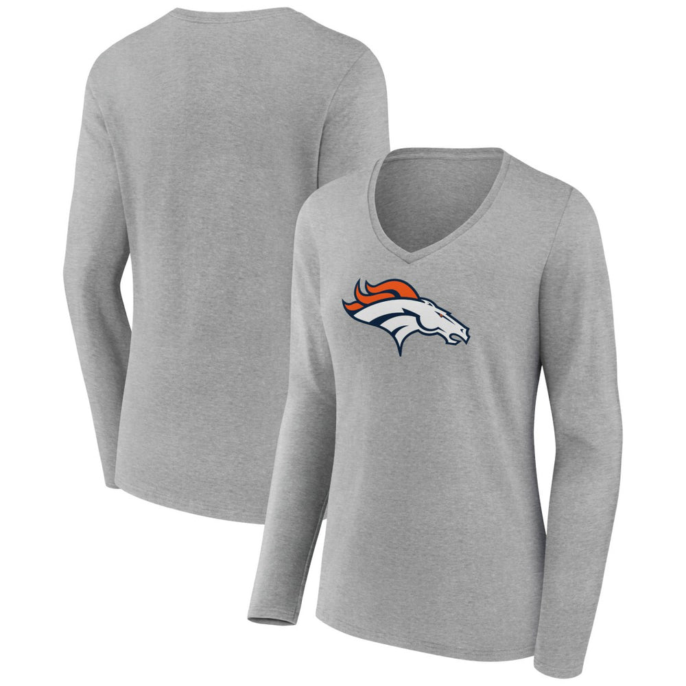 Denver Broncos Women's Primary Team Logo Long Sleeve V-Neck T-Shirt - Heather Gray - NFL