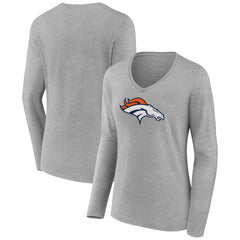 Denver Broncos Women's Primary Team Logo Long Sleeve V-Neck T-Shirt - Heather Gray - NFL