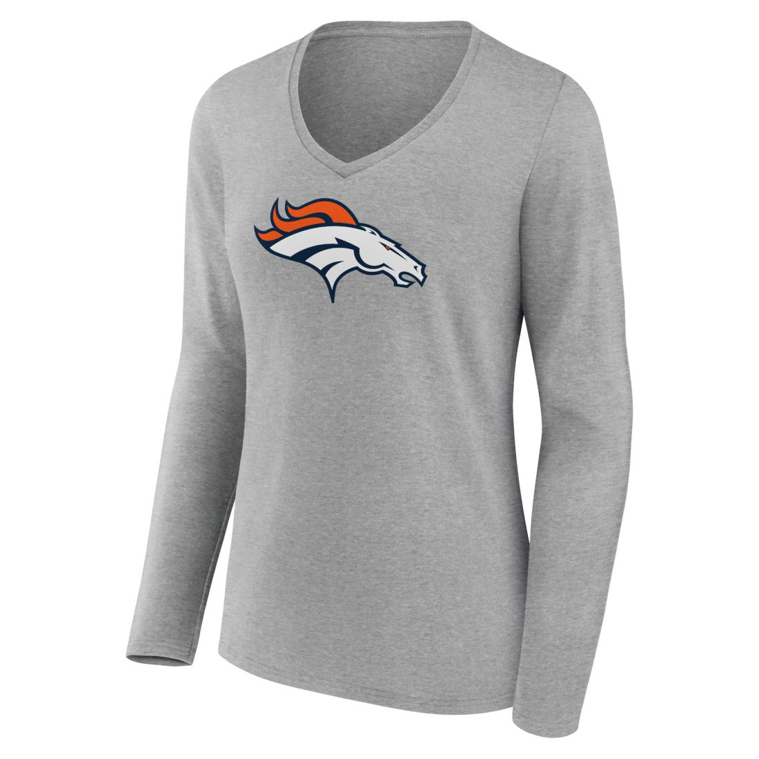 Denver Broncos Women's Primary Team Logo Long Sleeve V-Neck T-Shirt - Heather Gray - NFL