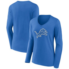 Detroit Lions Women's Primary Team Logo Long Sleeve V-Neck T-Shirt - Blue - NFL