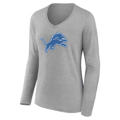 Detroit Lions Women's Primary Team Logo Long Sleeve V-Neck T-Shirt - Heather Gray - NFL