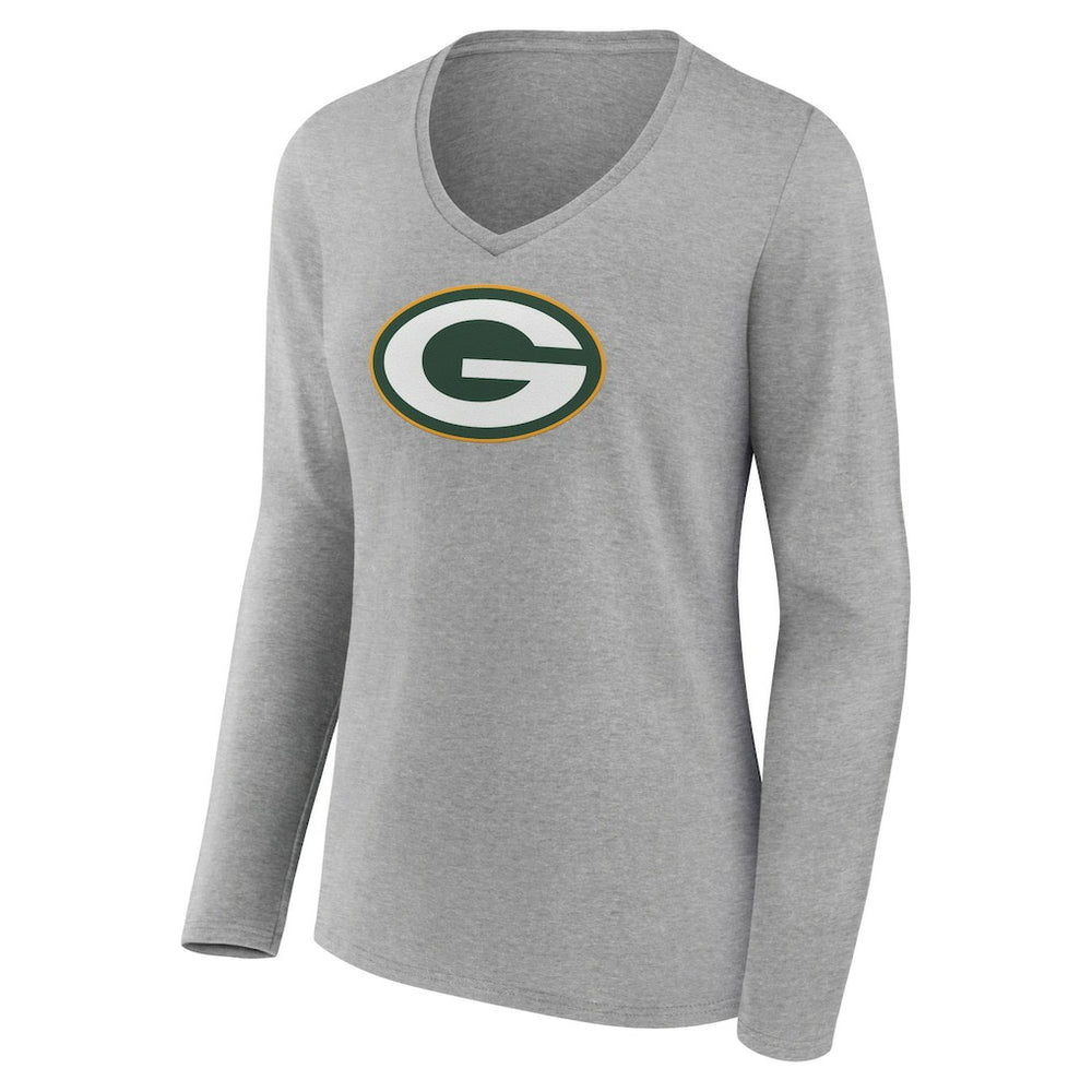Green Bay Packers Women's Primary Team Logo Long Sleeve V-Neck T-Shirt - Heather Gray - NFL