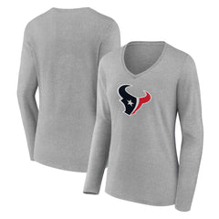 Houston Texans Women's Primary Team Logo Long Sleeve V-Neck T-Shirt - Heather Gray - NFL