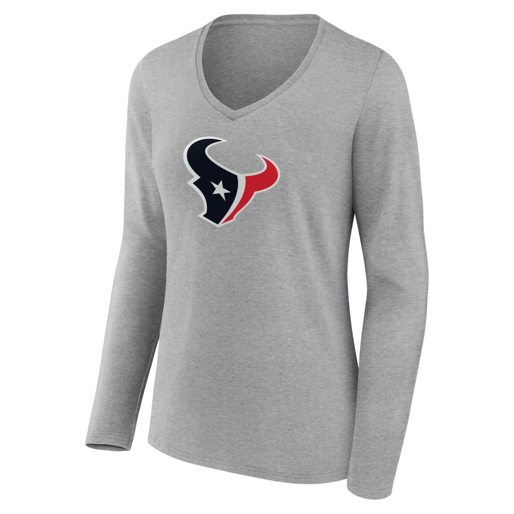 Houston Texans Women's Primary Team Logo Long Sleeve V-Neck T-Shirt - Heather Gray - NFL