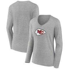 Kansas City Chiefs Women's Primary Team Logo Long Sleeve V-Neck T-Shirt - Heather Gray - NFL