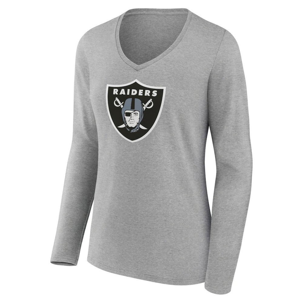Las Vegas Raiders Women's Primary Team Logo Long Sleeve V-Neck T-Shirt - Heather Gray - NFL