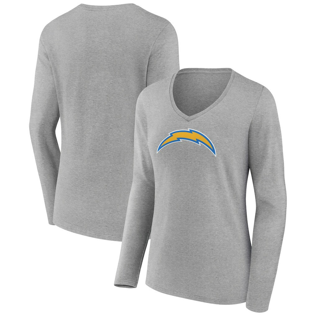 Los Angeles Chargers Women's Primary Team Logo Long Sleeve V-Neck T-Shirt - Heather Gray - NFL