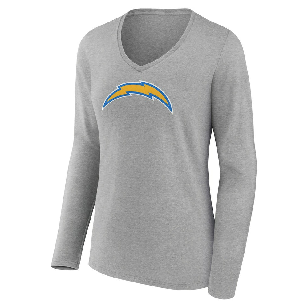 Los Angeles Chargers Women's Primary Team Logo Long Sleeve V-Neck T-Shirt - Heather Gray - NFL