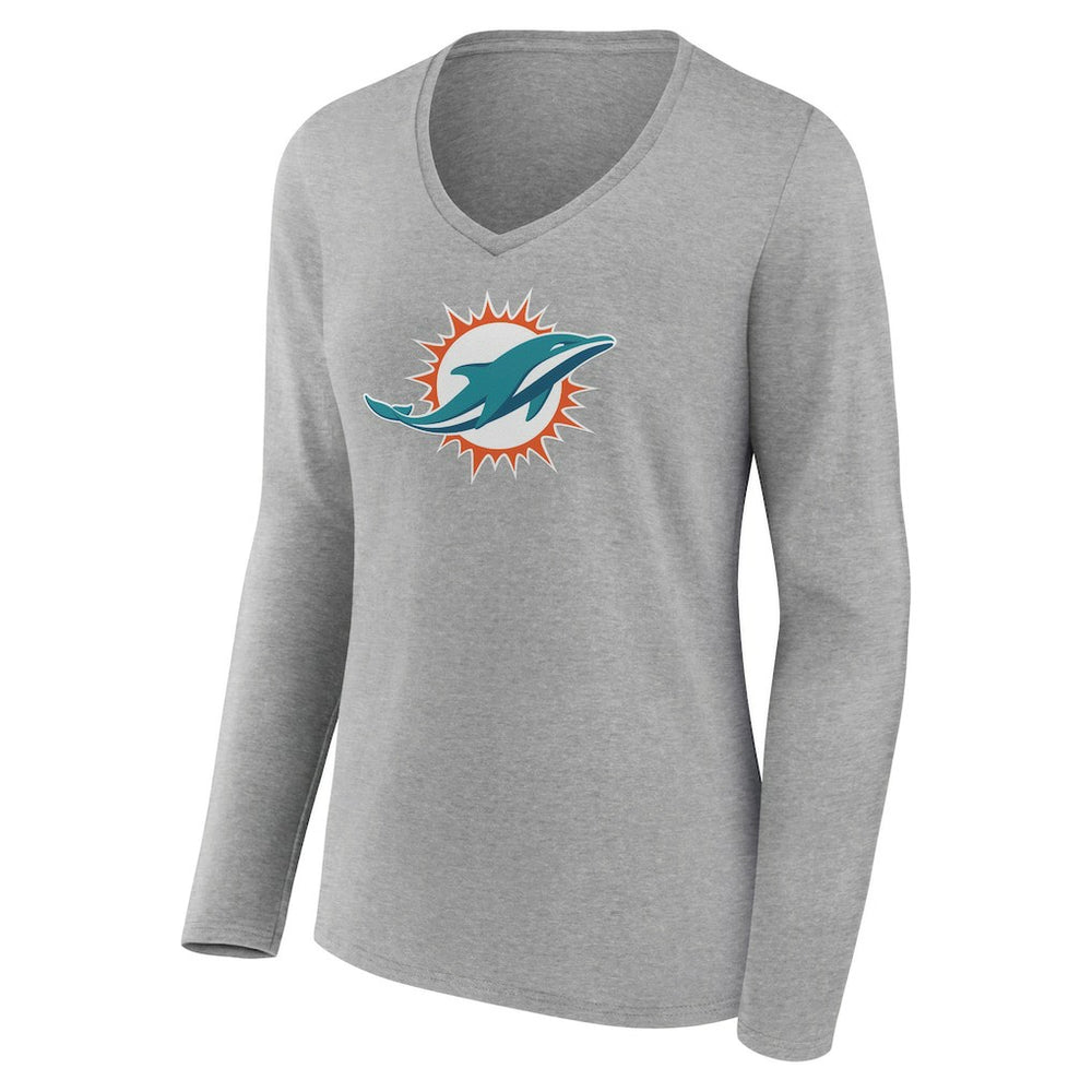 Miami Dolphins Women's Primary Team Logo Long Sleeve V-Neck T-Shirt - Heather Gray - NFL