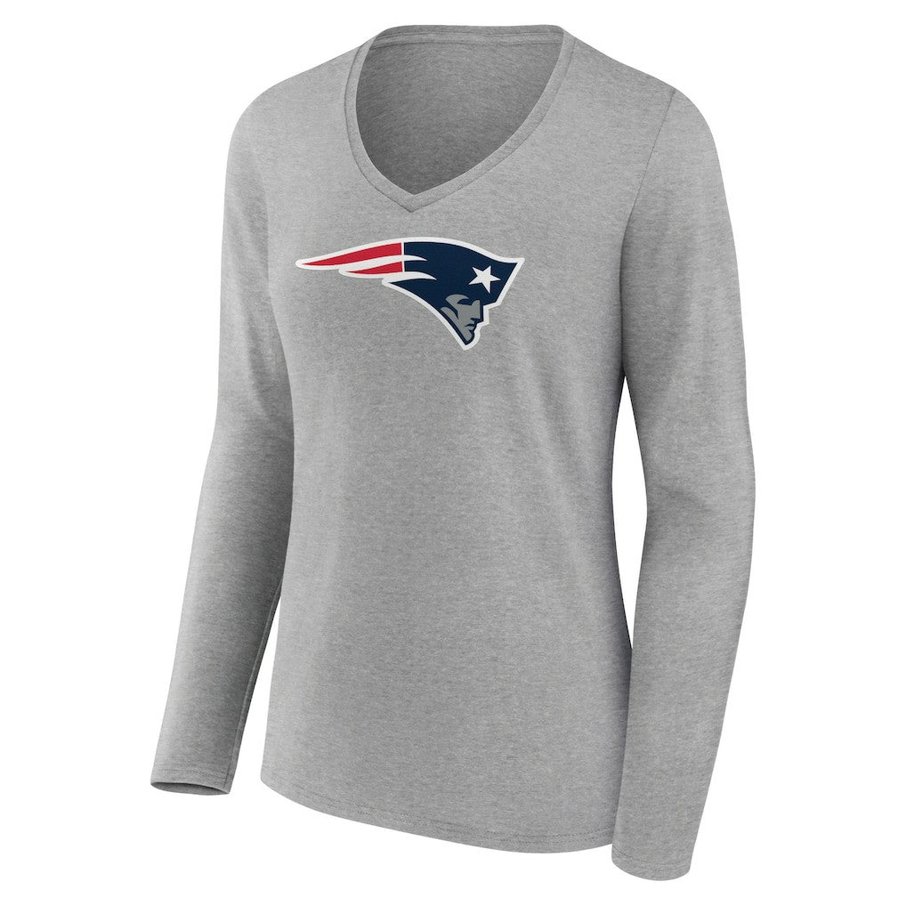 New England Patriots Women's Primary Team Logo Long Sleeve V-Neck T-Shirt - Heather Gray - NFL