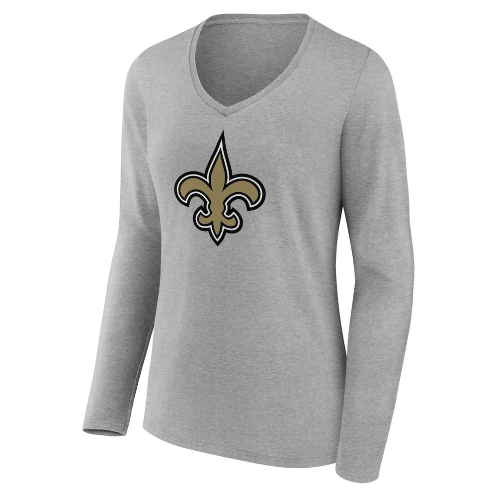 New Orleans Saints Women's Primary Team Logo Long Sleeve V-Neck T-Shirt - Heather Gray - NFL