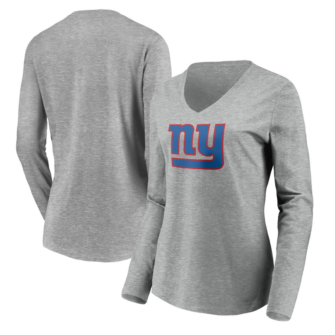 New York Giants Women's Primary Team Logo Long Sleeve V-Neck T-Shirt - Heather Gray - NFL