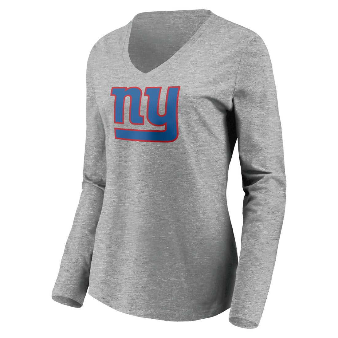 New York Giants Women's Primary Team Logo Long Sleeve V-Neck T-Shirt - Heather Gray - NFL