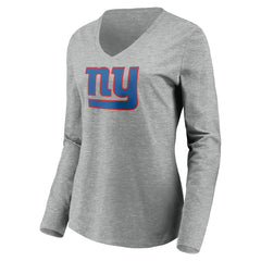 New York Giants Women's Primary Team Logo Long Sleeve V-Neck T-Shirt - Heather Gray - NFL
