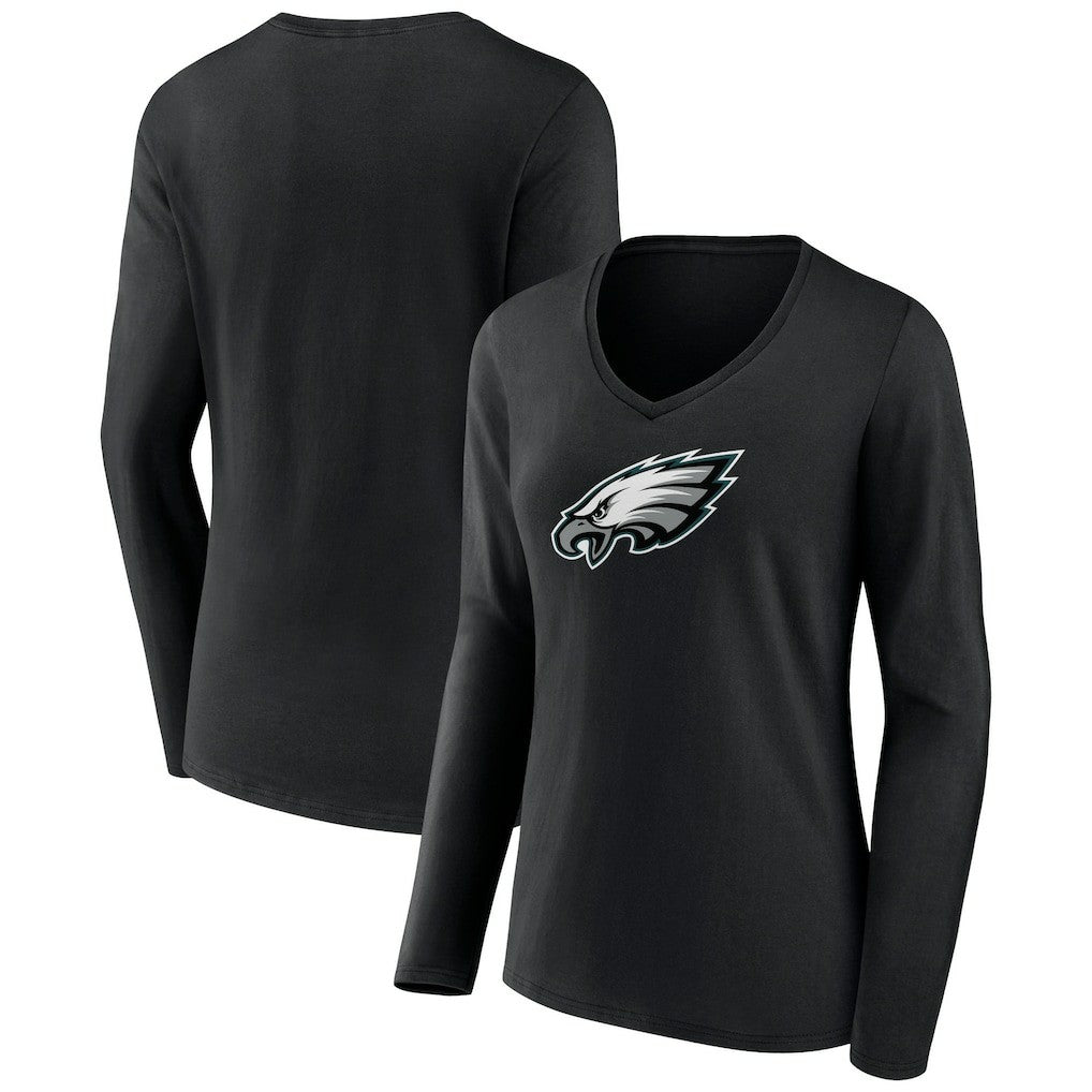 Philadelphia Eagles Women's Primary Team Logo Long Sleeve V-Neck T-Shirt - Black - NFL