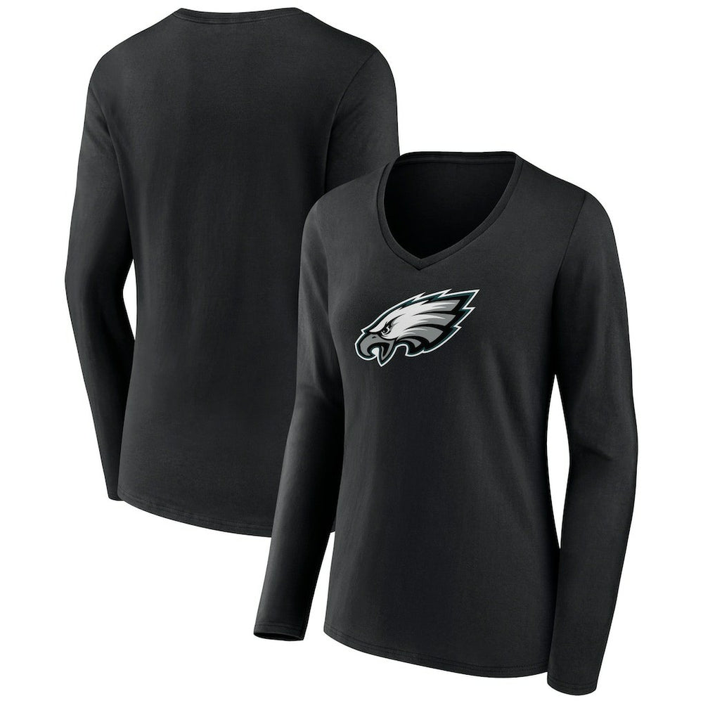 Philadelphia Eagles Women's Primary Team Logo Long Sleeve V-Neck T-Shirt - Black - NFL