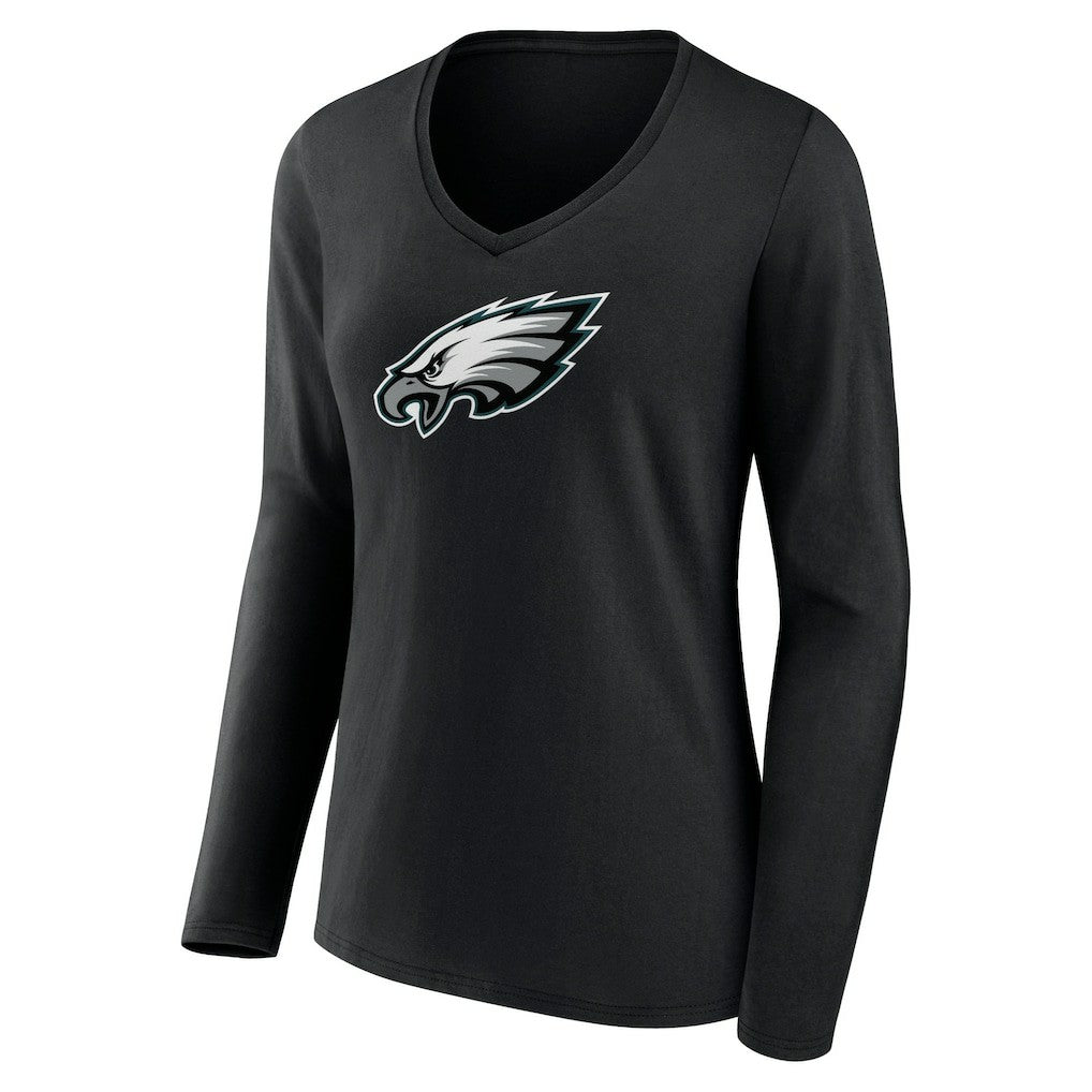 Philadelphia Eagles Women's Primary Team Logo Long Sleeve V-Neck T-Shirt - Black - NFL
