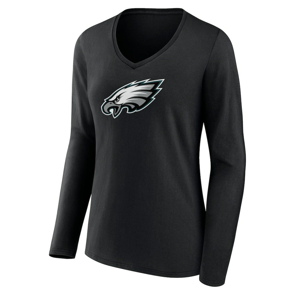 Philadelphia Eagles Women's Primary Team Logo Long Sleeve V-Neck T-Shirt - Black - NFL