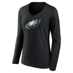 Philadelphia Eagles Women's Primary Team Logo Long Sleeve V-Neck T-Shirt - Black - NFL