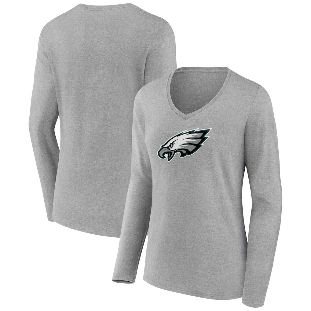 Philadelphia Eagles Women's Primary Team Logo Long Sleeve V-Neck T-Shirt - Heather Gray - NFL
