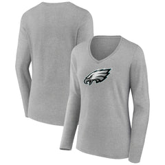 Philadelphia Eagles Women's Primary Team Logo Long Sleeve V-Neck T-Shirt - Heather Gray - NFL