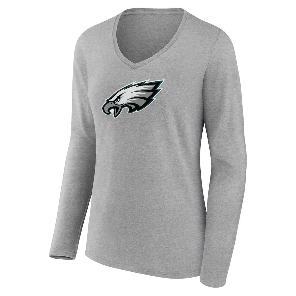 Philadelphia Eagles Women's Primary Team Logo Long Sleeve V-Neck T-Shirt - Heather Gray - NFL
