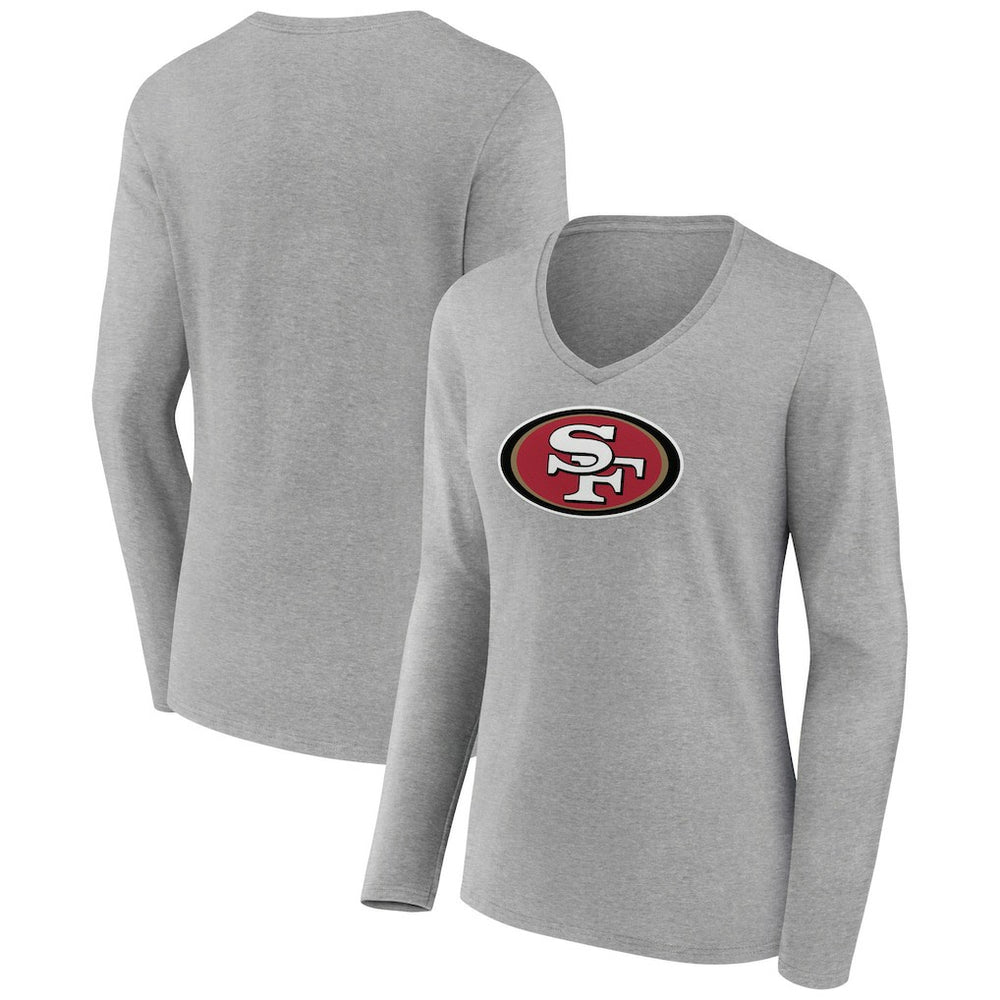 San Francisco 49ers Women's Primary Team Logo Long Sleeve V-Neck T-Shirt - Heather Gray - NFL